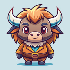 Obraz premium Cute cartoon buffalo in an orange jacket
