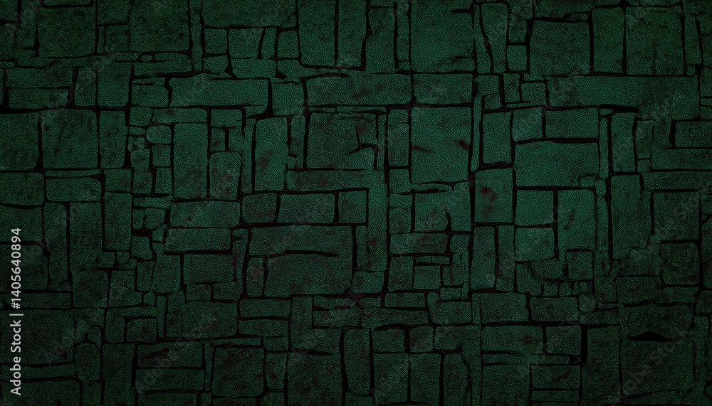Poster ancient green stone wall texture for medieval game background, fantasy dungeon design, or 3d modelin