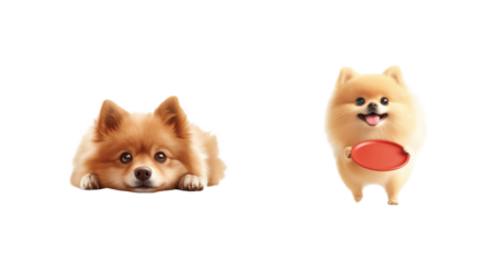 Cute puppy and happy dog with frisbee