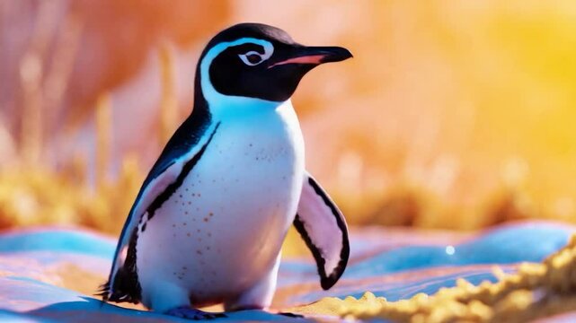 Cute penguin species Spheniscus demersus, also identified as the jackass and black-footed penguin.
