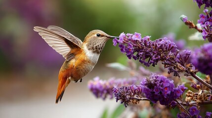 Fototapeta premium Generic Hummingbird Feeding Scene From Purple 9it2h2h