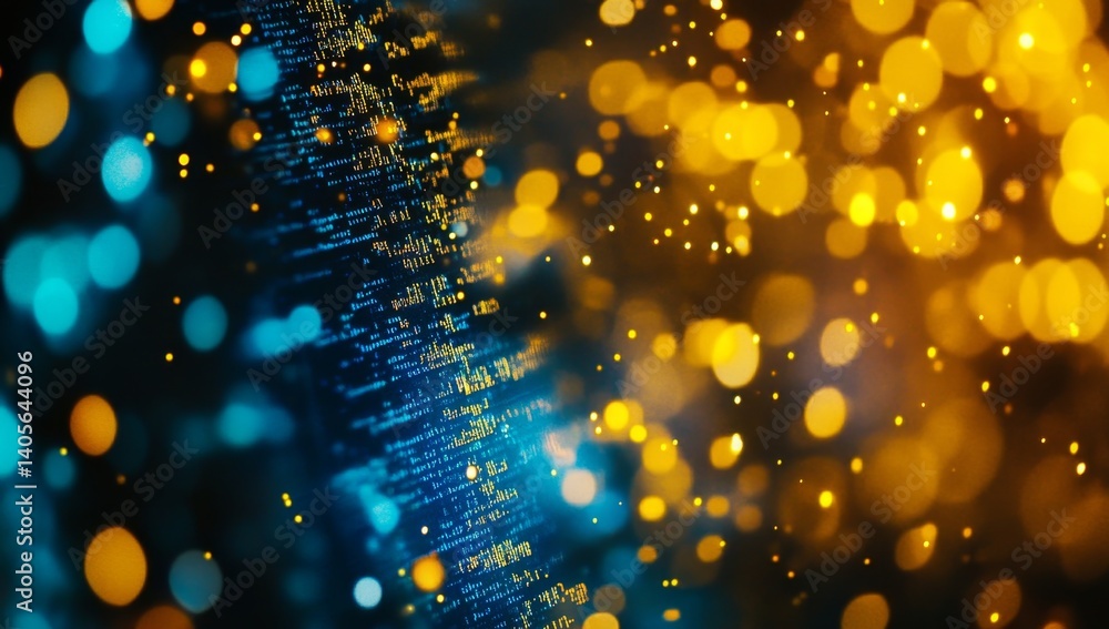 Poster abstract digital art with glowing particles. code and data streams with vibrant colors