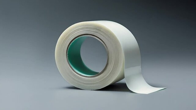 Roll of white adhesive tape set against a gray backdrop