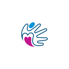 love hands logo with people icon in flat line design