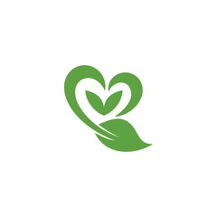 natural leaf love logo in green flat design