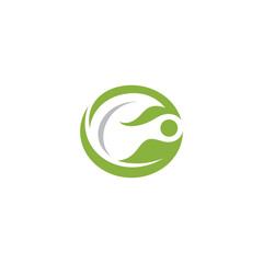 Obraz premium natural leaf logo with healthy people in flat design