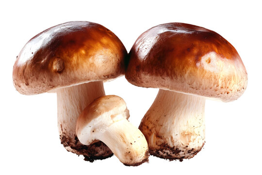 Isolated Mushrooms On Transparent Background Brown Caps And White Stems Photo