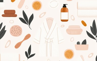 Seamless pattern featuring relaxing herbal bath scenes, perfect for wellness themes.