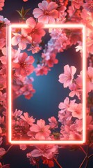 This blank sign boasts a sleek modern design, glowing neon edges, and a touch of pastel floral contrast