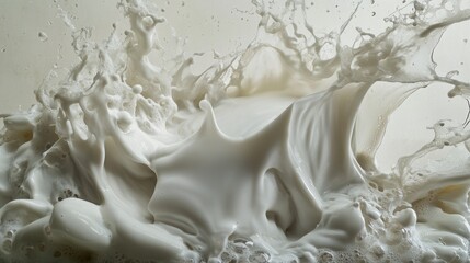 Close-up of a dynamic milk splash, showcasing its texture and fluidity.