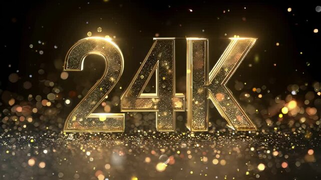 24K Gold Text With Glitter On Black Background