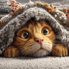  A Cat Hiding Under A Blanket