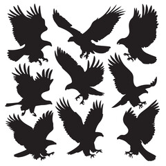 set of eagle black vector silhouettes