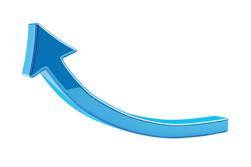 A curving blue arrow on a transparent background points upwards, suggesting growth, progress, or direction