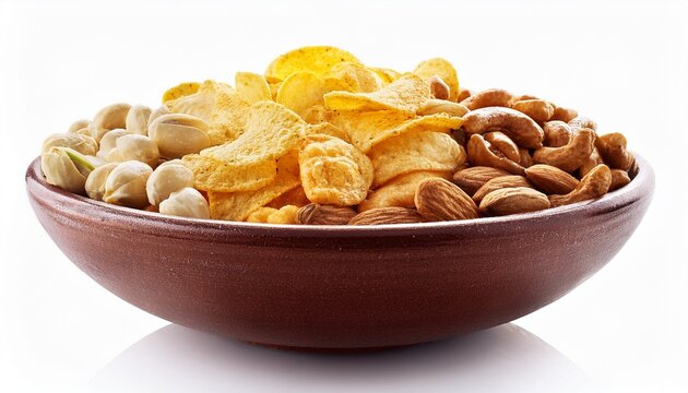 snacks in bowl isolated from bkg