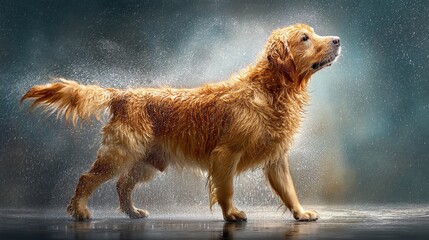 A Dog Standing In The Water With Its Head Up