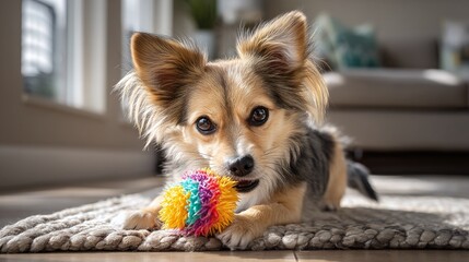  A Small Dog That Is Playing With A Toy