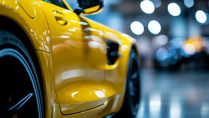 Close-up of a vibrant yellow sports car