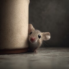  A Small Mouse That Is Peeking Out Of A Pot