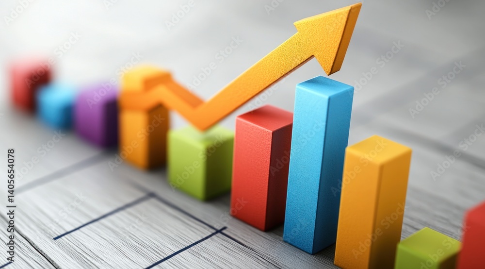 Poster an upward arrow in vibrant colors points toward a growing bar graph, indicating progress and improve