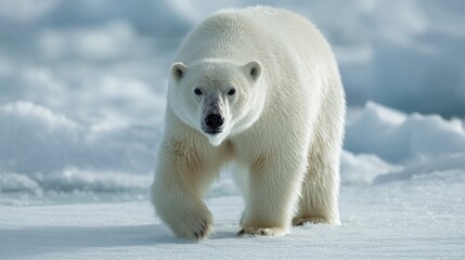  A Polar Bear Walking In The Snow On The Ground