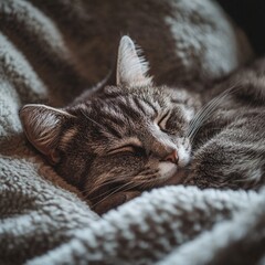  A Cat That Is Sleeping On A Blanket