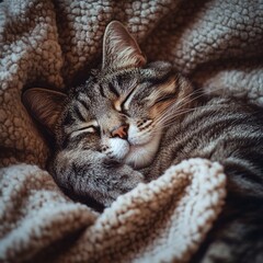  A Cat That Is Sleeping On A Blanket