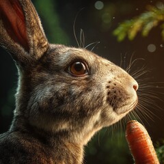 A Rabbit That Is Eating A Carrot In The Dark