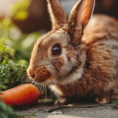 A Rabbit That Is Eating A Carrot On The Ground