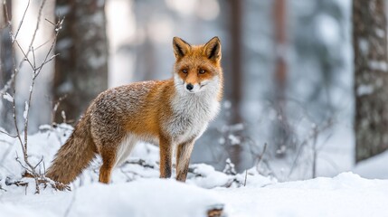  A Fox Standing In The Snow In The Woods