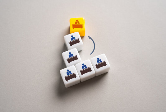 Appointment of a new head from middle managers. A coup of power within a government structure or business company. Leadership transitions, and unexpected career changes in business or politics.