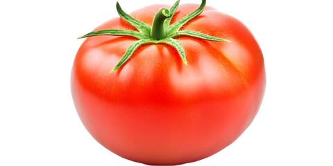 Isolated Photo Of A Ripe Red Tomato With Green Stem On Black Background