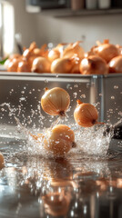 onions splashing in the kitchen