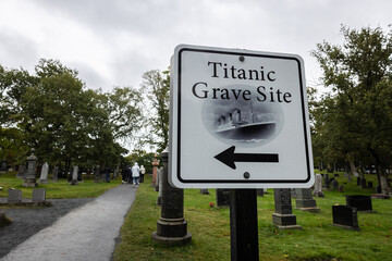 Photograph of Titanic Grave Site sign located at fairview lawn cemetery in Halifax, Nova Scotia,...