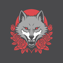 Gothic Wolf Vector with Dark Rose Composition