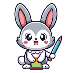 Obraz premium Cute bunny holding a pencil and trophy