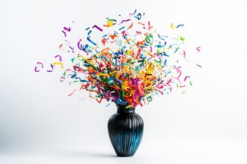 Colorful confetti explosion in a vase
