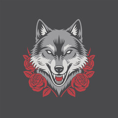 Gothic Wolf Vector with Dark Rose Composition
