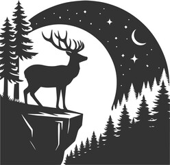 Deer with forest tree vector silhouette © MDAbdul