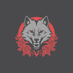 Gothic Wolf Vector with Dark Rose Composition