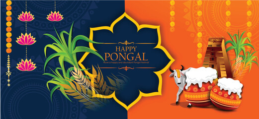 South Indian Festival Pongal Background Template Design Vector Illustration 