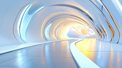 Obraz premium Futuristic tunnel, modern architecture, smooth curves, glowing light, sleek design, spacious interior