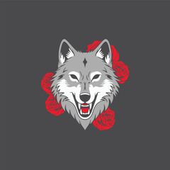 Gothic Wolf Vector with Dark Rose Composition