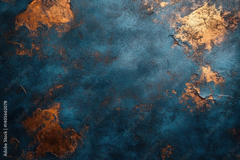 Poster blue metal surface showcasing a rich rust texture with varied patterns, creating an eye-catching aes