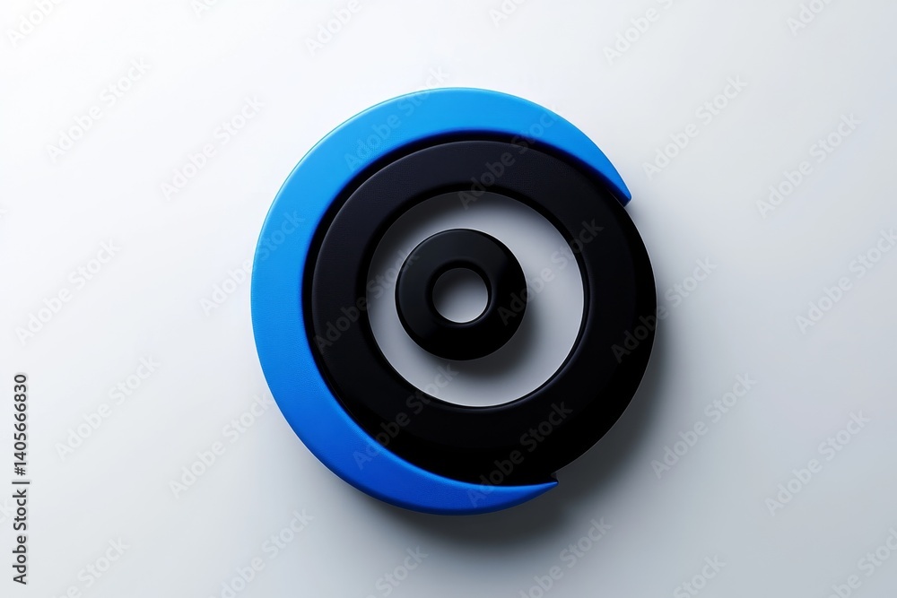 Poster abstract circular design with overlapping rings in blue and black. 3d render on a plain background