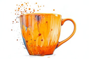 Orange ceramic mug with splashes