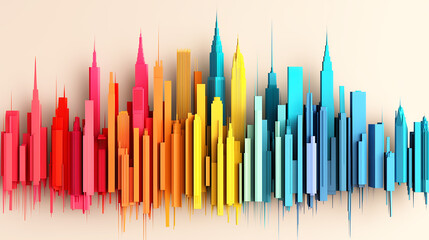 Rainbow Cityscape Colorful Abstract Geometric Building Illustration