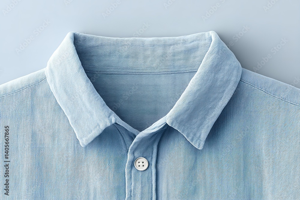 Poster light blue button-up shirt with soft fabric and neat collar displayed against a minimalist backgroun