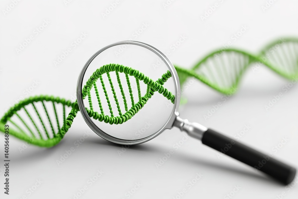 Poster exploring the structure of dna using a magnifying glass in a laboratory setting during daylight hour