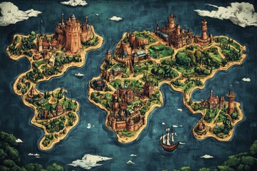 Naklejka premium world map old view of the world antique style